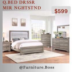Queen Bed , Dresser, Mirror,Nightstand - Mattress Sold Separately 