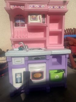 Kids Play Kitchen Playset Pink Purple