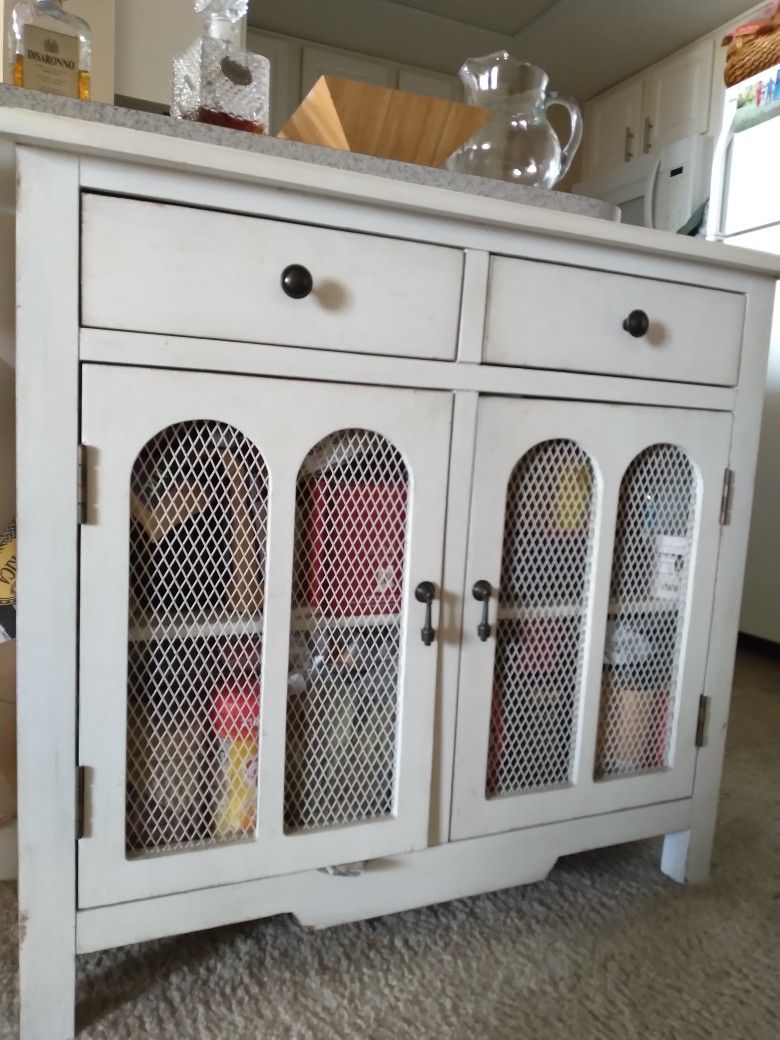 White Distressed Paint Tea Cabinet. Very Cute.