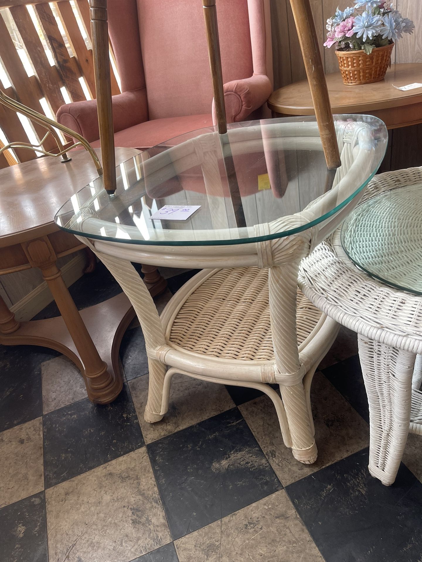 Rattan Glass Top Side Table
