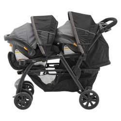 Chicco double stroller with 2 carseats