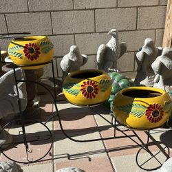 New Bike With Flower Pots Made Out Of Clay And Iron 