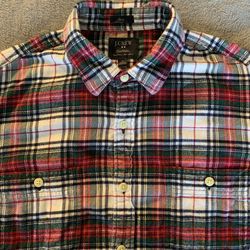J Crew Size Medium Flannel Red White Green Tartan Plaid Slim Fit 2015 😎