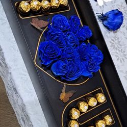 $150 blue roses and  chocolate valentines