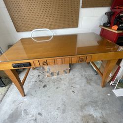 Wood Desk With glass Top