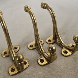 Polished Brass Hat and Coat Hook Set Of 3