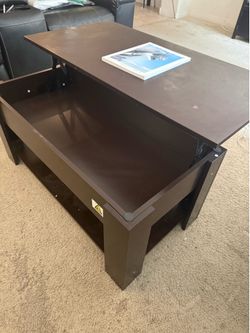 Dark brown lift top coffee table and end tables