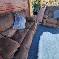 Beautiful Couch And Chair Set 2 With Chair 3 Recliner Suede Dark Brown 