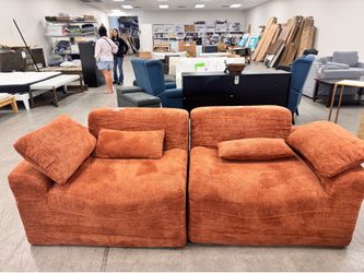 Two piece pull apart, boneless couch orange