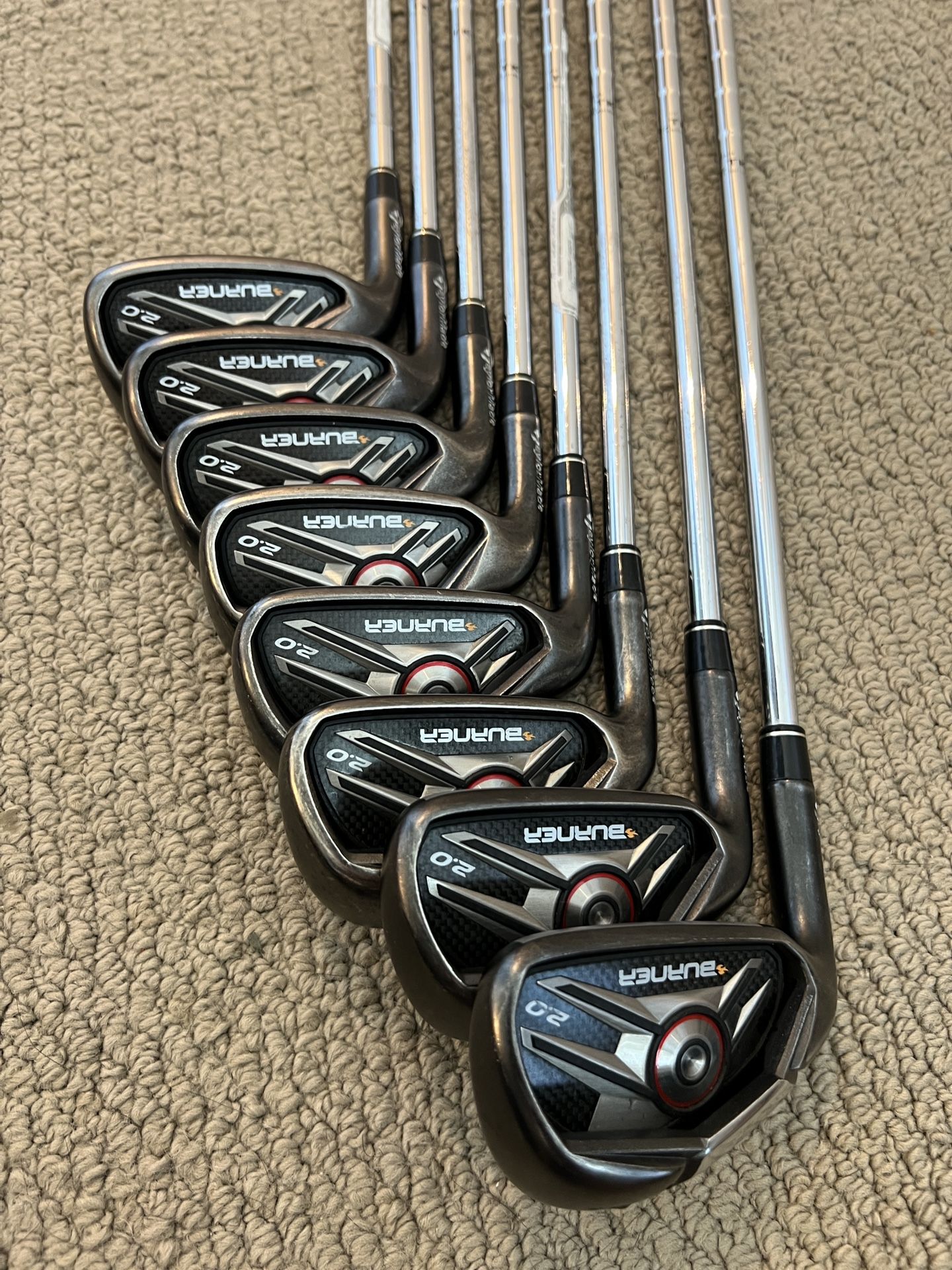 Taylormade Burner 2.0 Left Handed Iron Set 4-AW. Steel Shaft With Stiff Flex. 8 Iron Set