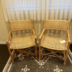 Set of Two McGuire Laced Rawhide Rattan Dining Armchairs ( New)l