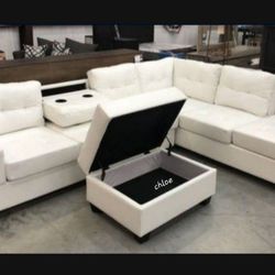 
{{ASK DISCOUNT COUPON🍥 sofa Couch Loveseat Living room set sleeper recliner futon¤
Heights White Faux Leather Reversible Sectional With Storg Ottmn