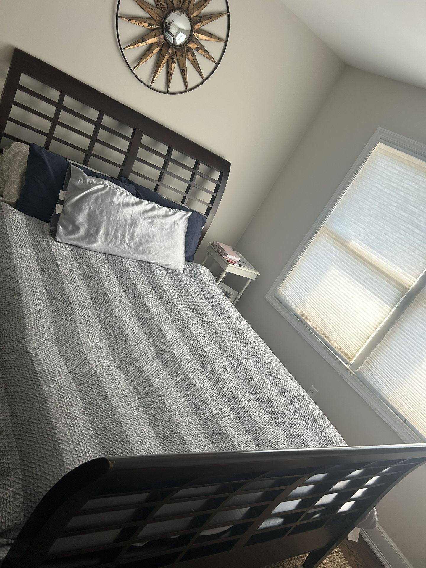 Dark Wooden Sleigh Bed-Queen Size