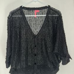 NEW - Charlotte Tarantola Vintage Women’s SIZE XS Black Knit 3/4 Sleeves Cardigan w/ Black Sequins 