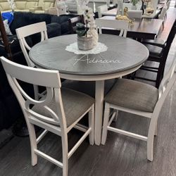 Beautiful! 5-pc Round Dining Table Set White& Grey