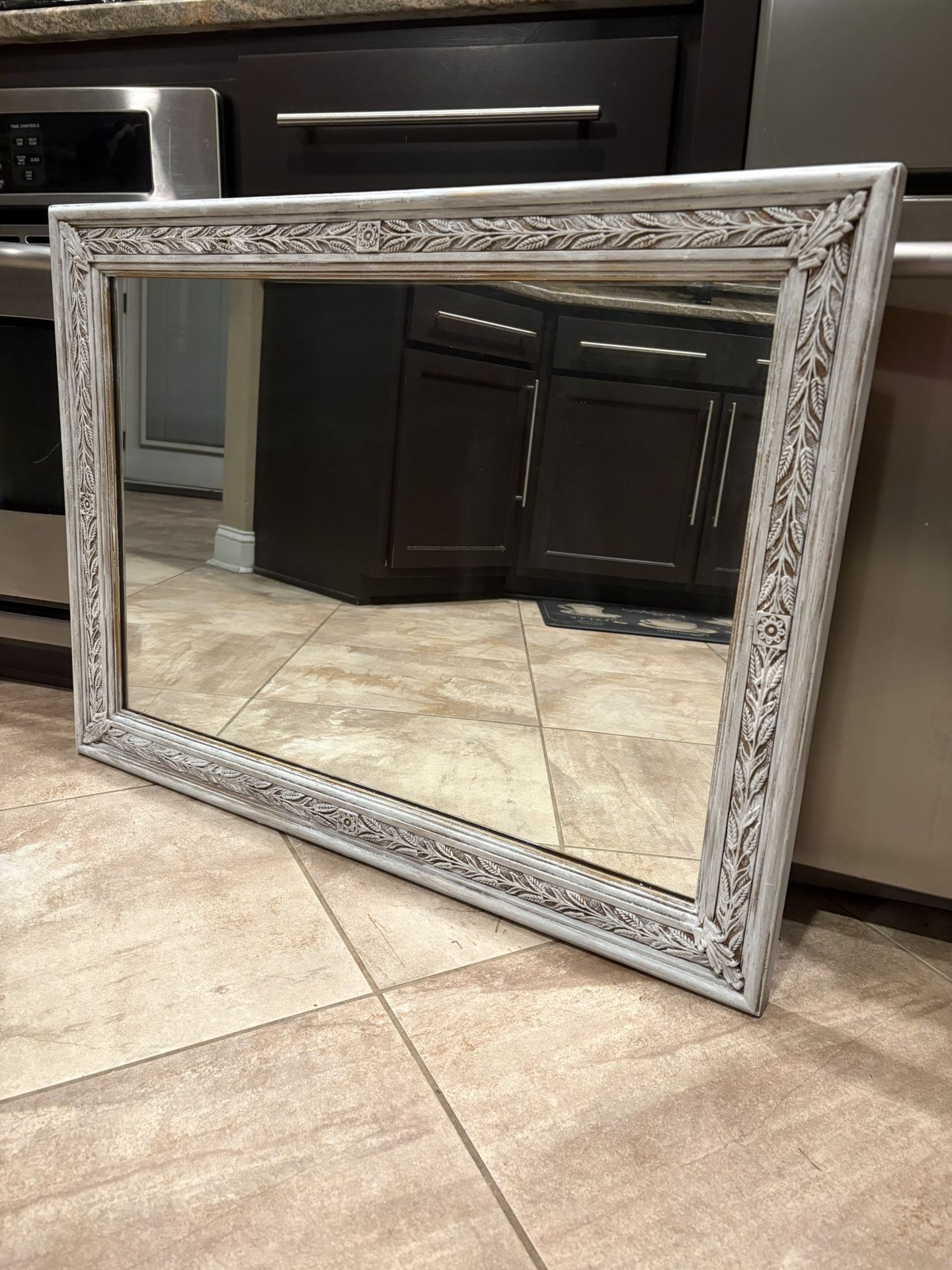 Vintage VERY SOLID Wood Mirror 37.5”x 27.5”. Ready to hang. Beautiful distressed detail