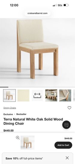 2 New Crate and Barrel Terra Natural White Oak Solid Wood Dining Chairs (2)