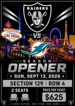 Raider Season Opener vs Miami Dolphins