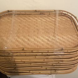 Set of 14 Vintage Rattan Bamboo Trays 