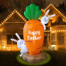 5 Feet Inflatable Easter Day Decoration Carrot Little Cute Rabbits Lighted Decor Indoor Outdoor Lawn Yard