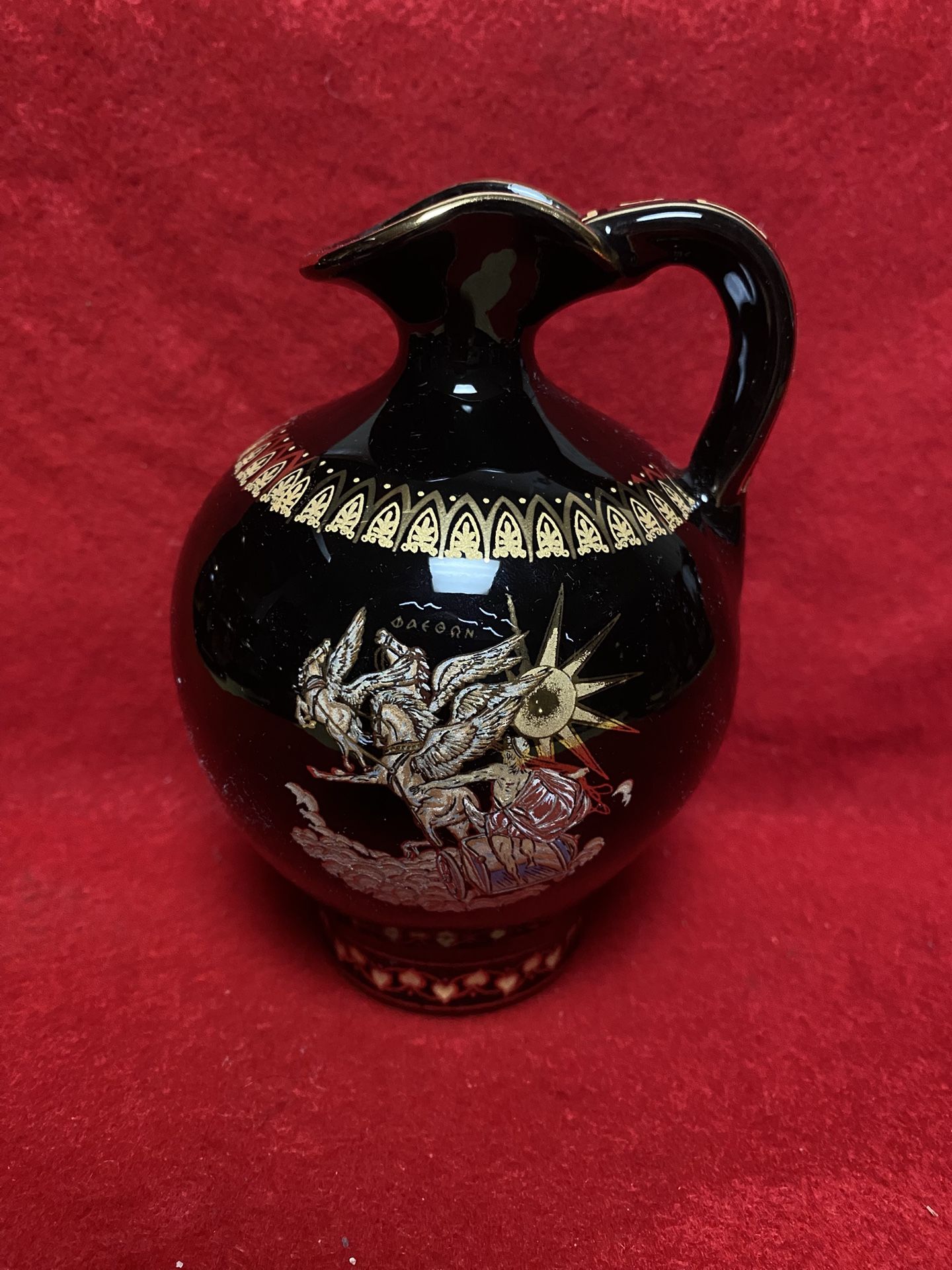 5.5 Inch 24k Black & Gold Handmade In Greece Imported From Greece Greek Ceramic Vase