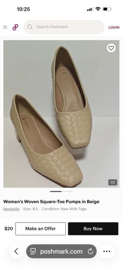 Newbella Woven Square-Toe Flats Beige