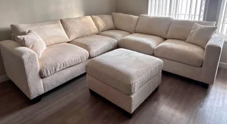 New Corduroy Sectional. Beige. 99” X 99”. Free Delivery!