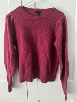Halogen Women's Small Cranberry Popcorn/Bobble Textured, Puff Sleeve Sweater