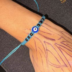 Blue Evil Eye Bracelet - Adjustable 