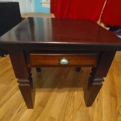 Dark Wood End Table with Drawer