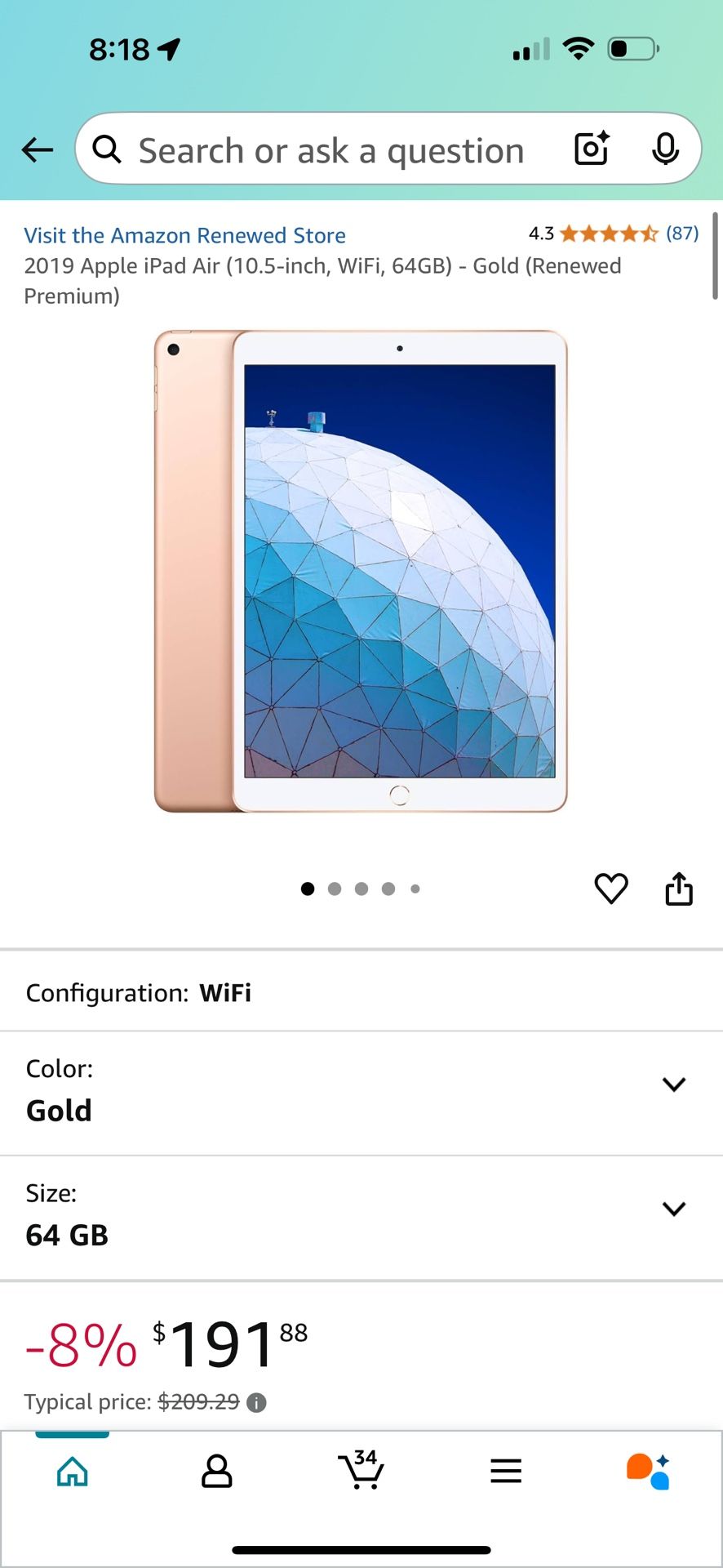 2019 Apple iPad Air (10.5-inch, WiFi, 64GB) - Gold (Renewed Premium)