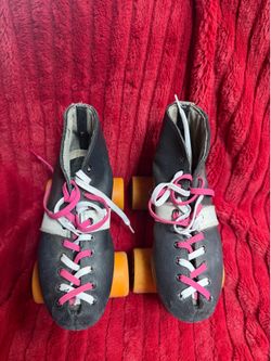 Vintage Quad Roller Derby Skates – Black Leather with Orange Wheels