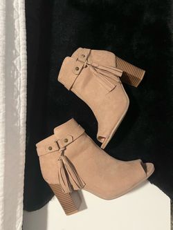Nude Suede Peep-Toe Ankle Booties- size 7