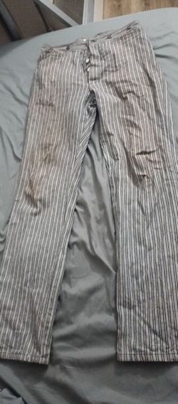Scully Pants Mens32x34 Gray Stripe Canvas Chino Western Back Buckle Suspender