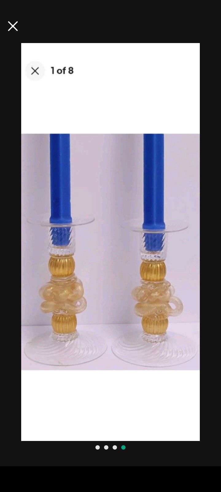 Pair o Hand Blown Gold Leaf Venetian Glass Candle Stick Holders Signed Gudenrath