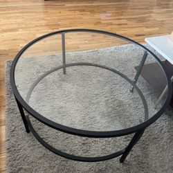 Glass Top And Metal Frame Coffee Table 36" W * 36" L * 18" H