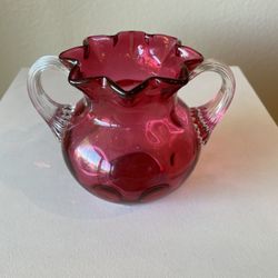 LG Wright Cranberry Glass Thumbprint Sugar