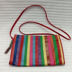 VINTAGE Italian Genuine Leather Multicolor Rainbow Stripped Crossbody Envelope Purse, Small (11"x7"x2") Excellent Condition 