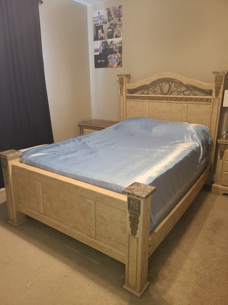 Queen Bed Frame With 2 Nightstands