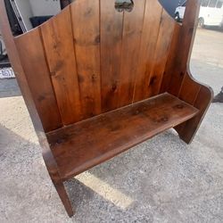 Antique Pine Bench With High back