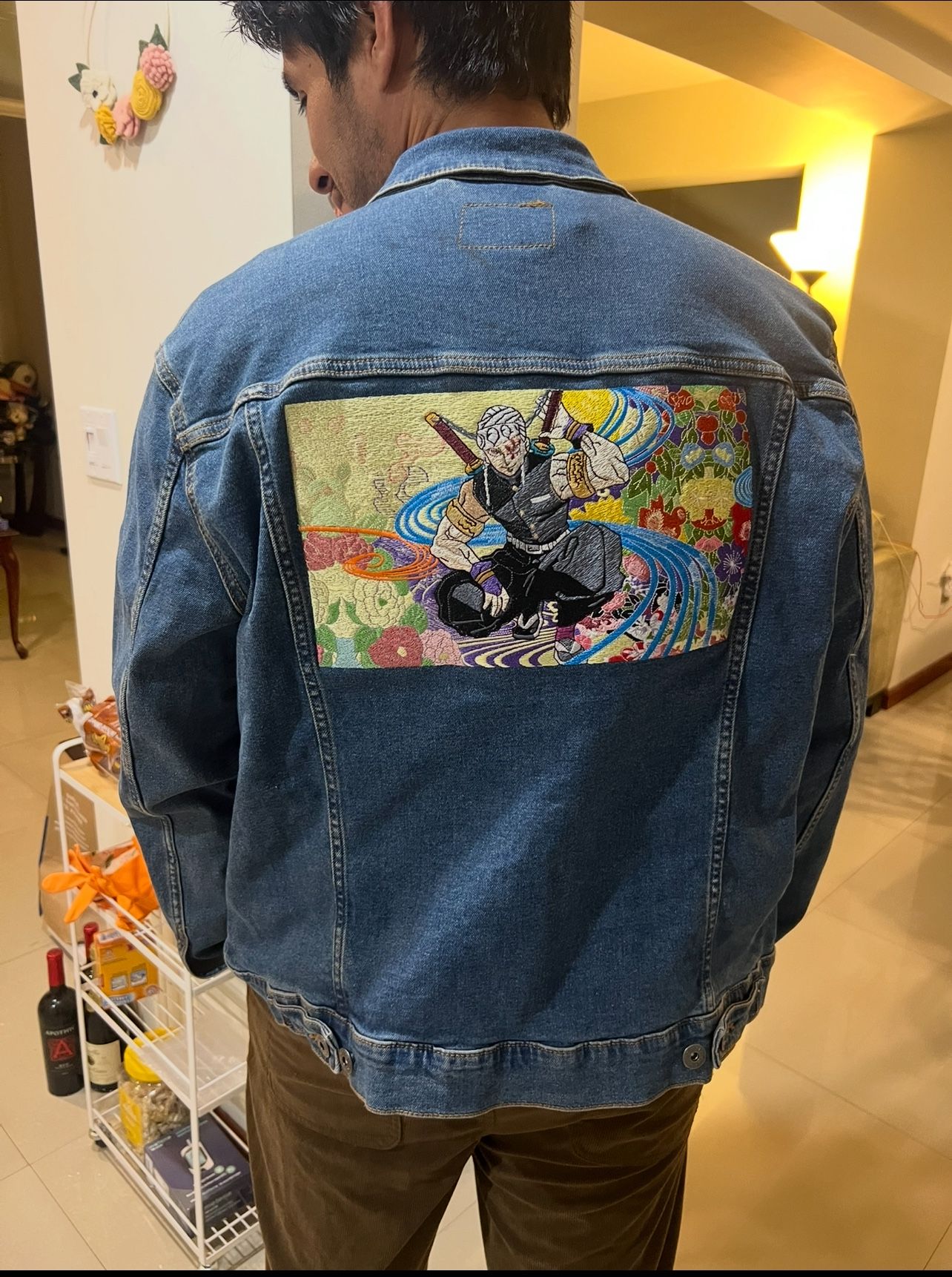🔥 Custom Handcrafted Demon Slayer Denim Jacket – Featuring Tengen Uzui 🔥