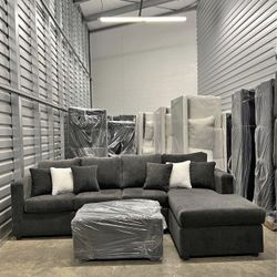 Brand New Dark Grey L Shape Couch With Ottoman Free Delivery 