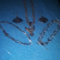 Harley Davidson .set. 925 2 Bracelets earring Necklace.91.5 Gramall Marked 925