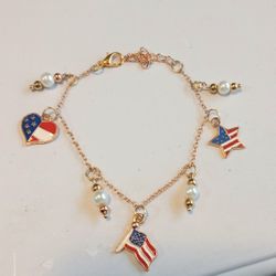 Patriotic Charm Bracelet With White Beaded Accents 