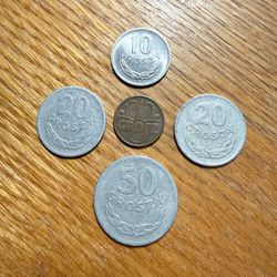 1935, 1949, 1968 & 1969 Poland Groszy 1, 10, 20, 50 - Lot Of 5 - AU/XF