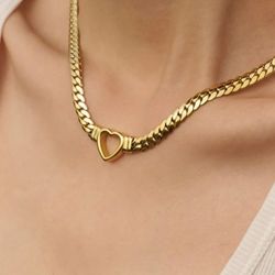 18k Gold Plated Heart cuban link New