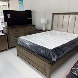 Queen Bedroom Set Brown 2x Night Stand With Dresser