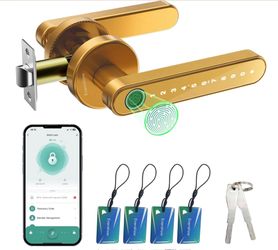 Evanshow Smart Door Lock With Knob, Keyless Entry Door Locks With Handle, Fingerprint Door Knob For Bedroom/Front Door/Apartment,Generate Passcode Gol