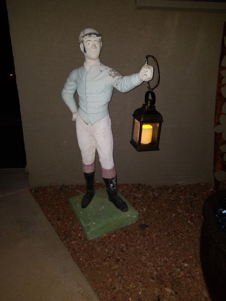 Antique Solid Concrete Lawn Jockey