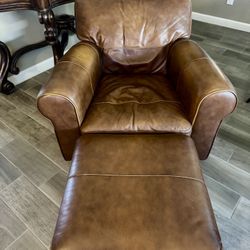 Italian Leather Chair and Ottoman - Very Good Condition